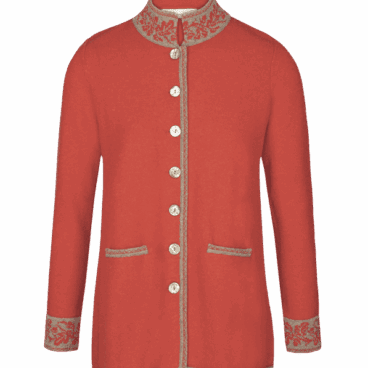 Manteau rouge brodé à boutons argentés