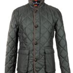 Veste matelassée vert foncé boutonnée, col montant