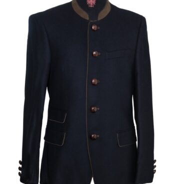 Veste marine élégante avec détails marron