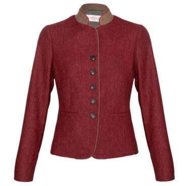 Veste tweed femme rouge boutonnée, col contrasté